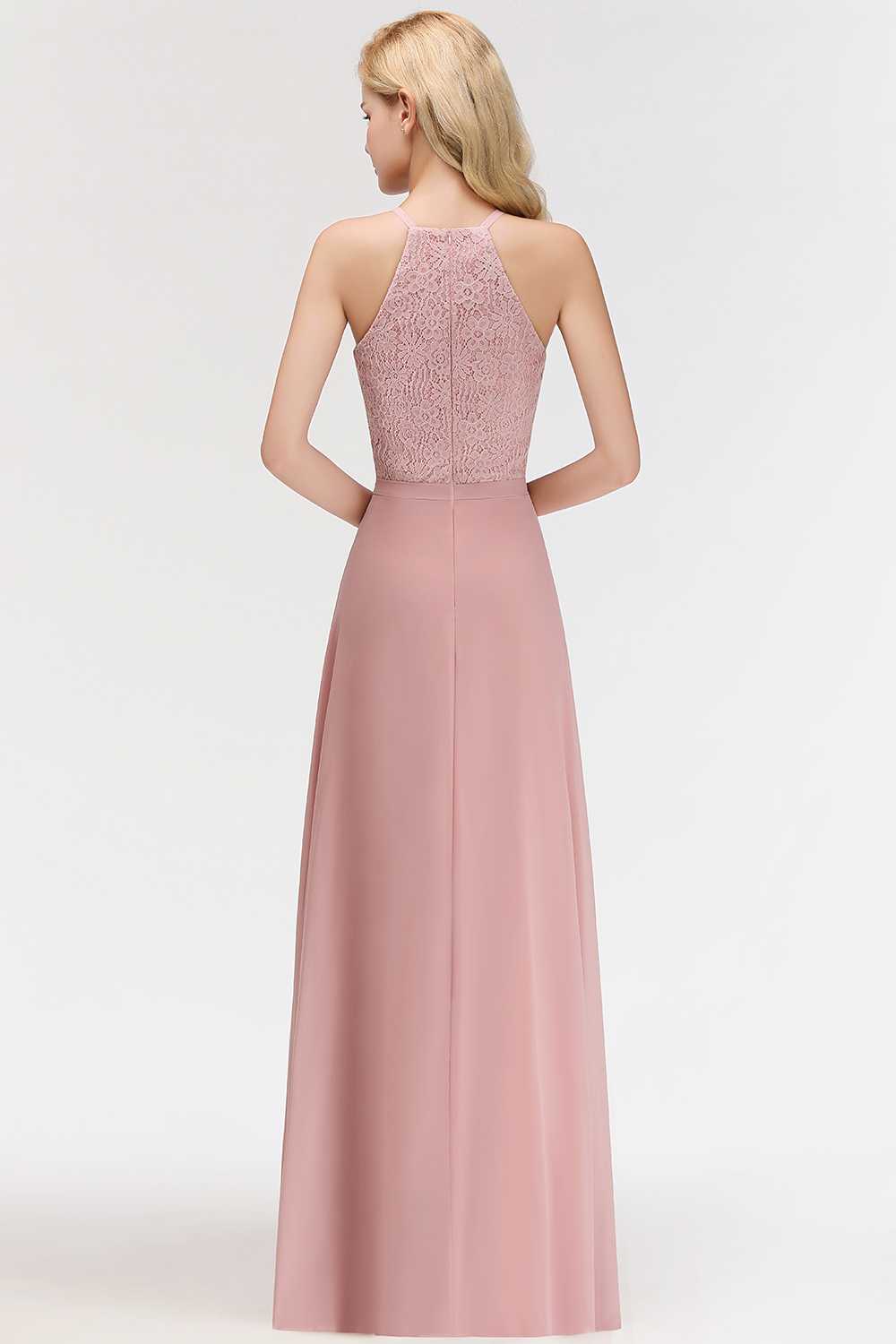 Neue Brautjungfernkleider Lang Rosa Mit Spitze Chiffon Kleider Brautjungfer