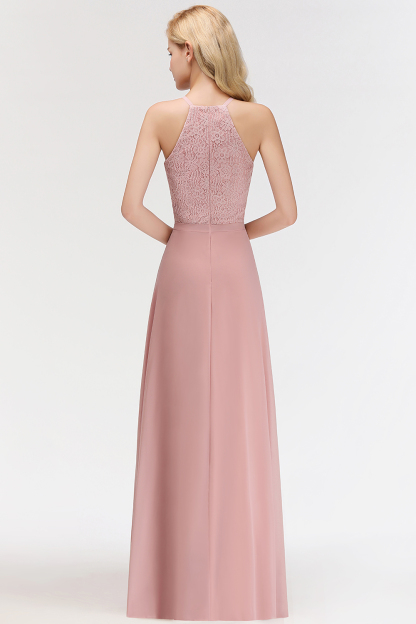 Neue Brautjungfernkleider Lang Rosa Mit Spitze Chiffon Kleider Brautjungfer