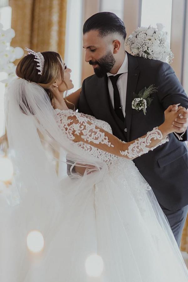 Designer Brautkleider Prinzessin | Hochzeitskleider mit Spitzenärmel-Misshow.de