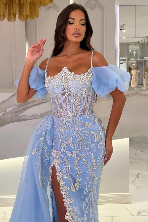 Designer Ballkleid Blau | Abendkleider mit Glitzer
