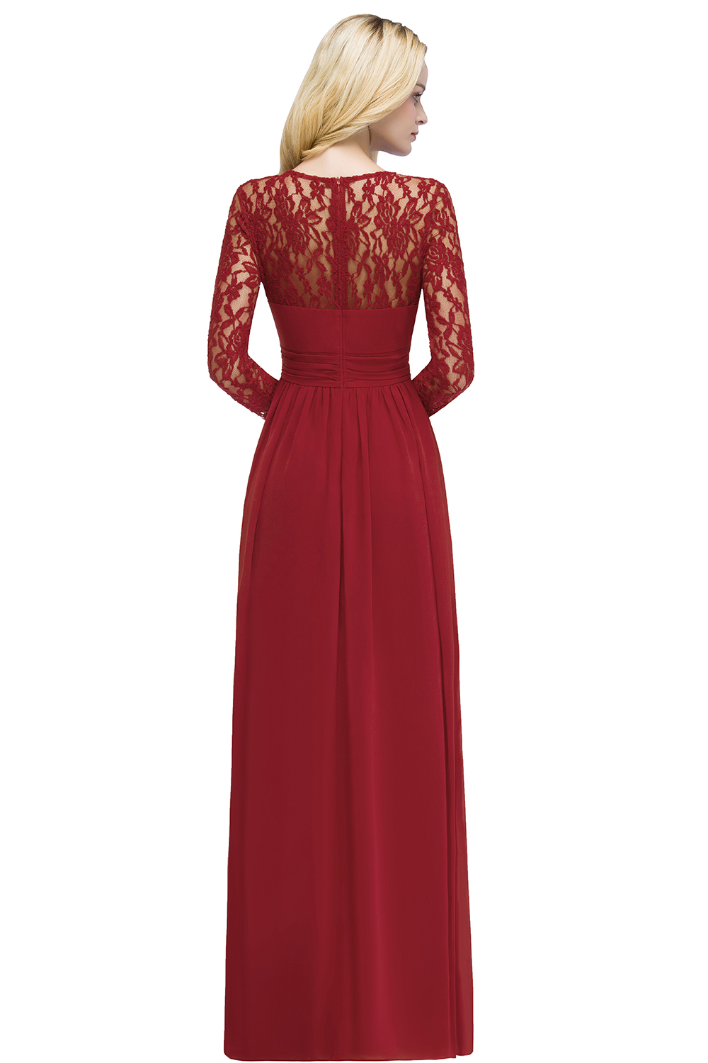 Elegante Abendkleider Lang Rot | Abiballkleider mit Ärmel-Misshow.de