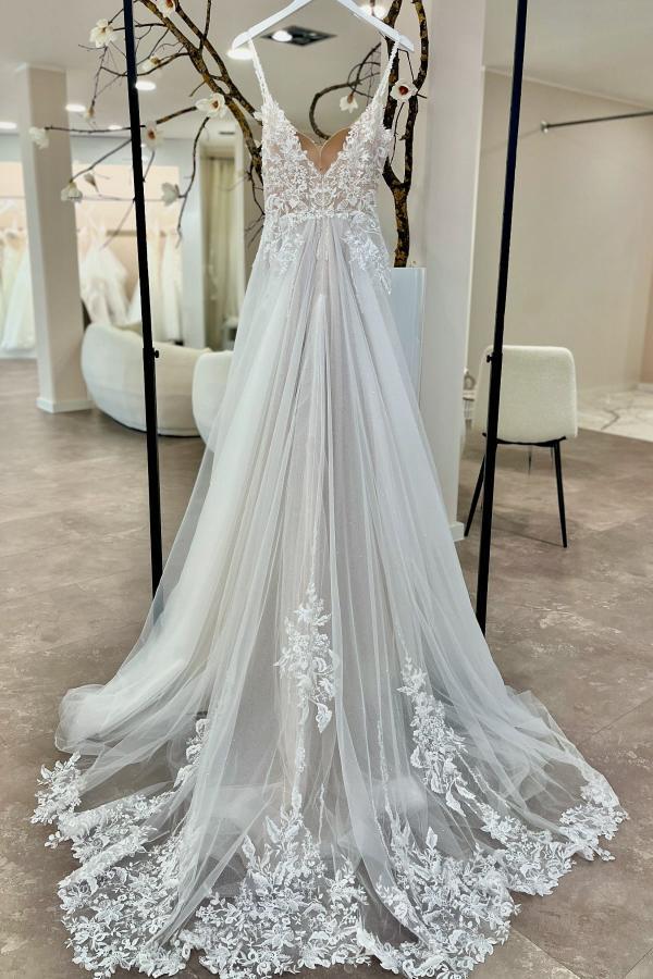 Schlichte Brautkleder A-Linie mit Spitze Hochzeitskleider Tüll
