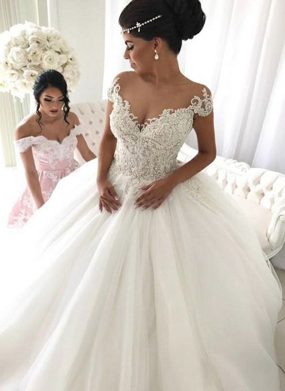 Elegante Hochzeitskleider Mit Spitze Prinzessin | Schöne Weiße Tüll Brautkleider-Misshow.de
