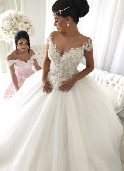 Elegante Hochzeitskleider Mit Spitze Prinzessin | Schöne Weiße Tüll Brautkleider
