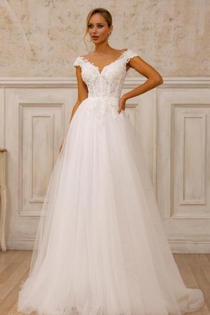 Schlichte Hochzeitskleider Günstig | Brautkleider A Linie Spitze