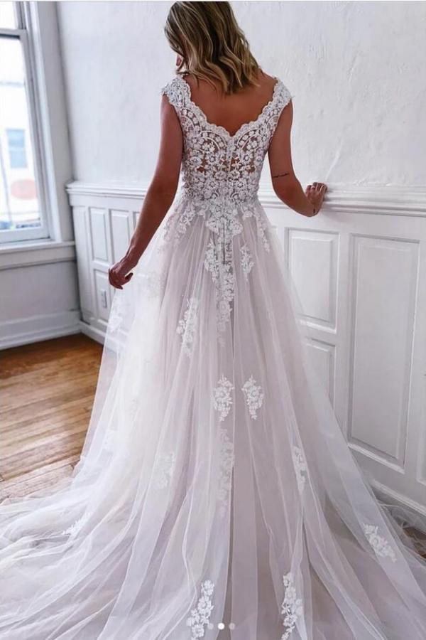 Schöne Brautkleider A Linie Spitze | Hochzeitskleider Günstig Online