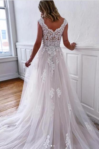 Schöne Brautkleider A Linie Spitze | Hochzeitskleider Günstig Online