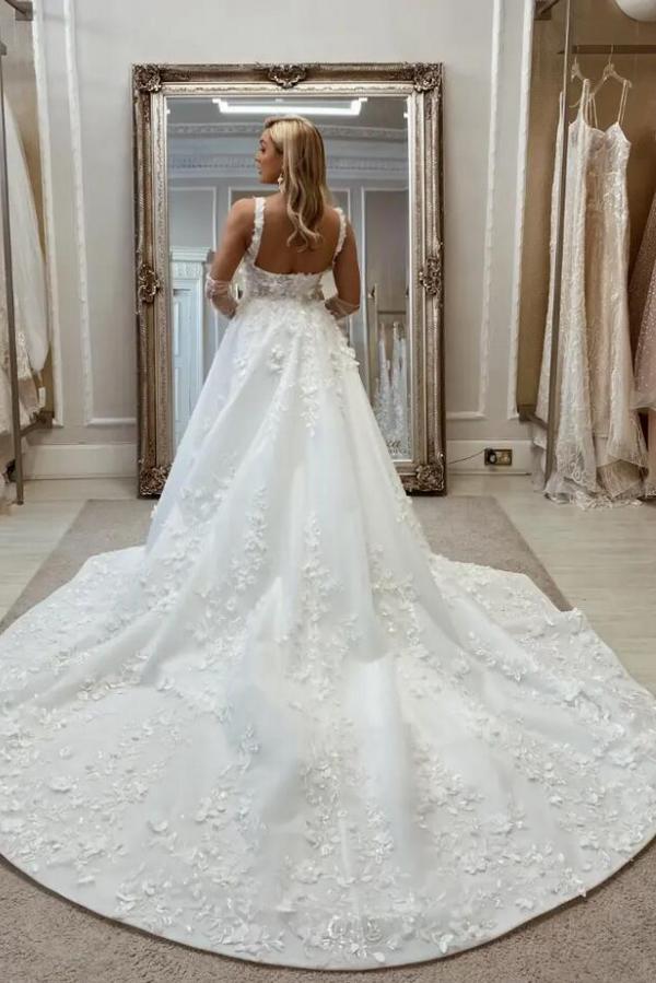 Designer Hochzeitskleider A Linie | Satin Brautkleider mit Spitze-Misshow.de