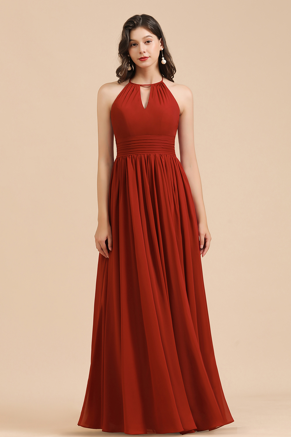 Rote Brautjungfernkleider Günstig | Chiffon Kleider Lang