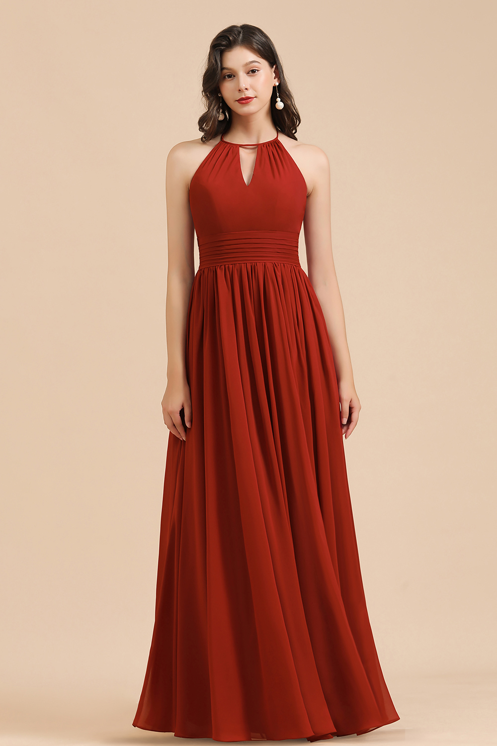 Rote Brautjungfernkleider Günstig | Chiffon Kleider Lang