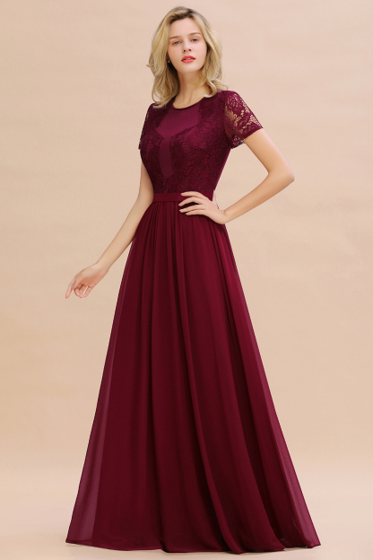 Elegante Abendkleider Lang Weinrot | Abiballkleider Ballkleider mit Ärmel