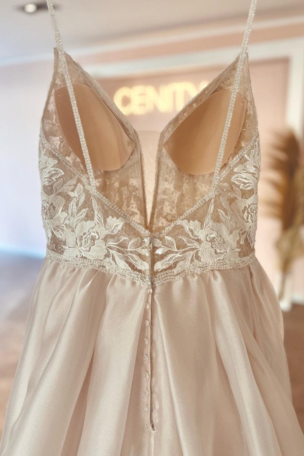 Elegante Brautkleider Spaghetti-Träger Spitzer | Hochzeitskleider mit Satin-Misshow.de
