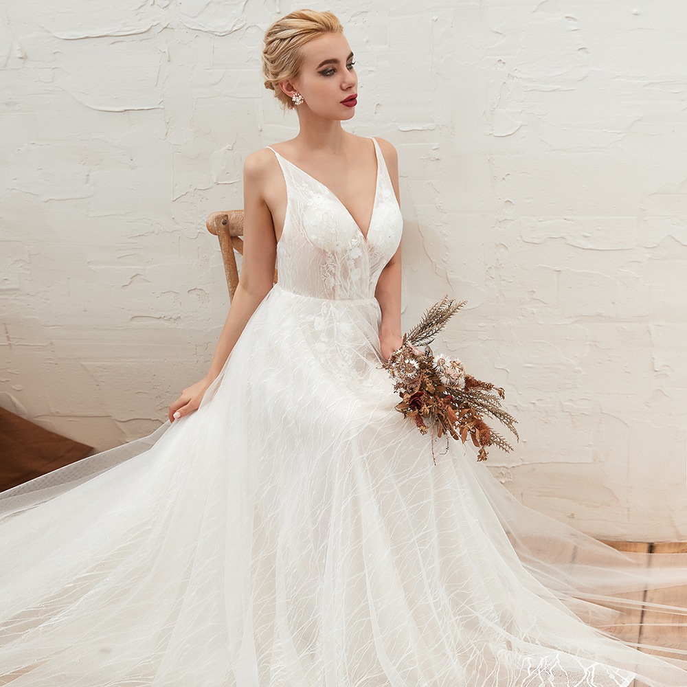 Boho Hochzeitskleid A Linie | Schlichte Brautkleider Günstig Online-Misshow.de