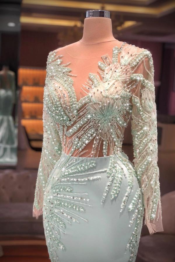 Elegante Abendkleider Mint Grün | Abiballkleider Lang Glitzer