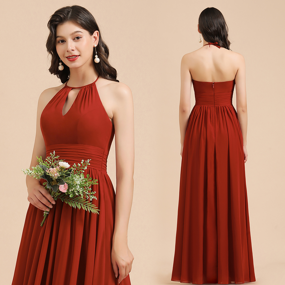 Rote Brautjungfernkleider Günstig | Chiffon Kleider Lang