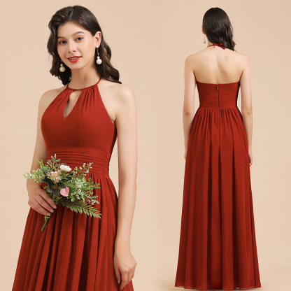 Rote Brautjungfernkleider Günstig | Chiffon Kleider Lang