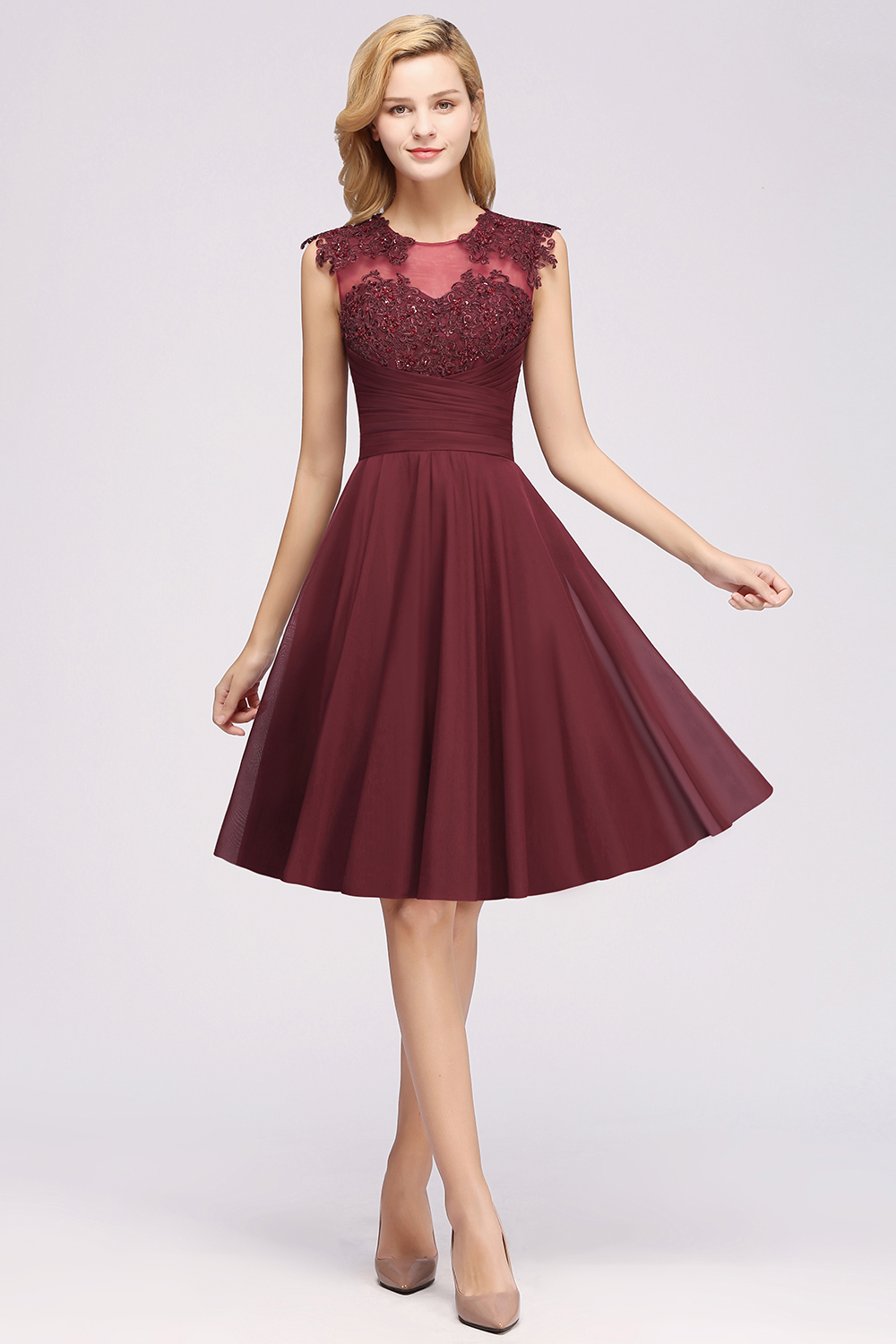 Schlichtes Abendkleid Weinrot | Cocktailkleider Kurz-Misshow.de