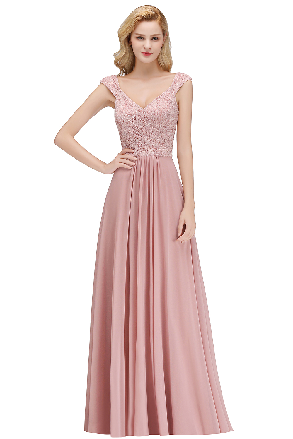 Fashion Brautjungfernkleider Rosa Spitze Chiffon Lang Altrosa Kleider Brautjungfer-Misshow.de