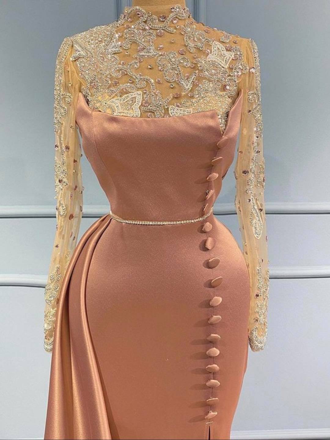 Elegante Abendkleider Lang Rosa | Abiballkleider mit Ärmel
