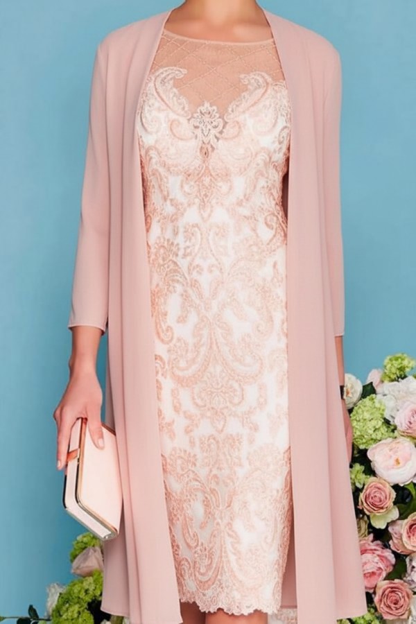 Designer Brautmutterkleider Rosa | 2 Teilige Spitze Kleider Brautmutter