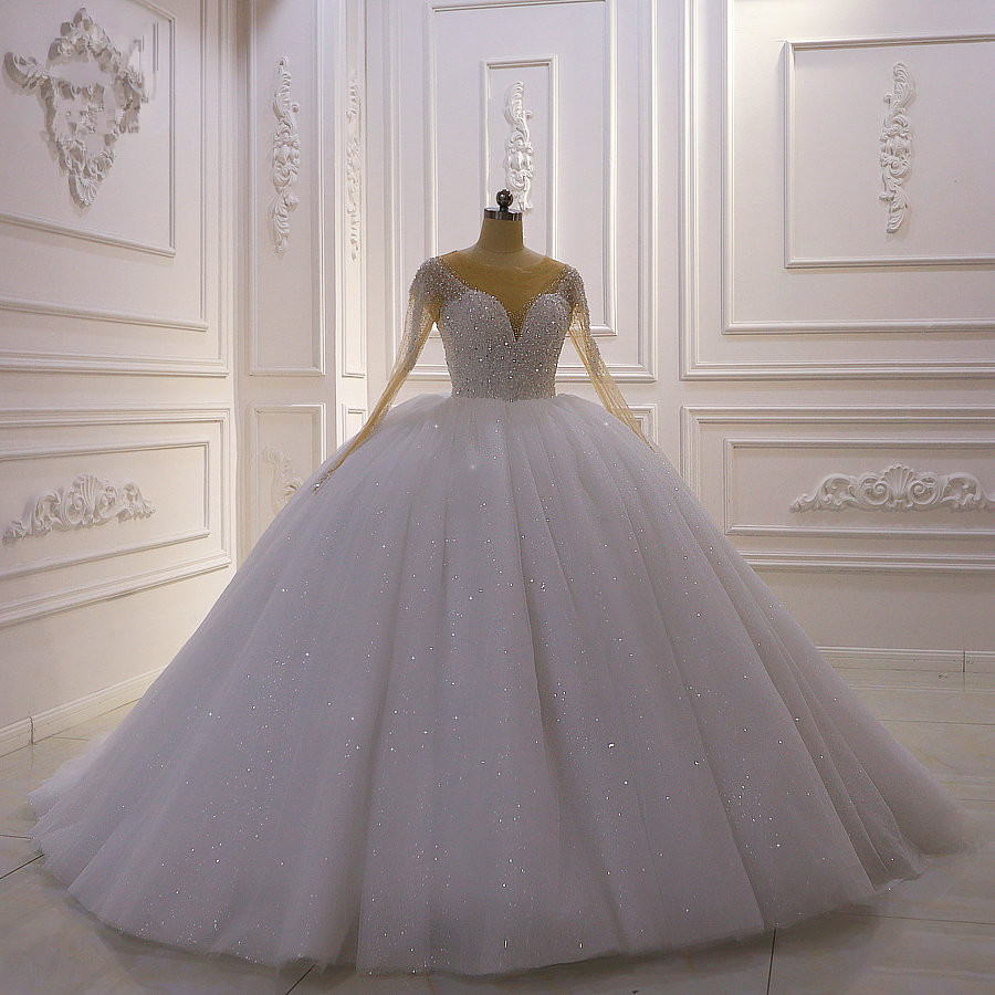 Hochzeitskleider Prinzessin Luxus | Hochzeitskleid Langarm Spitze-Misshow.de
