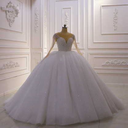 Hochzeitskleider Prinzessin Luxus | Hochzeitskleid Langarm Spitze