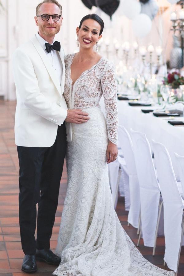 Brautkleid Langarm mit Spitze | Hochzeitskleid Meerjungfrau online-Misshow.de