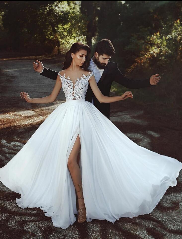 Bodenlange Summer Hochzeitskleider Günstig Online | Elegante Brautkleider Mit Spitze Chiffon