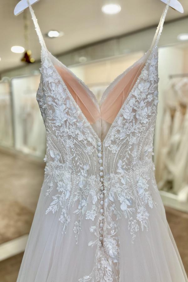 Weißes Brautkleid A-Linie Hochzeitskleider Spitze Tüll-Misshow.de
