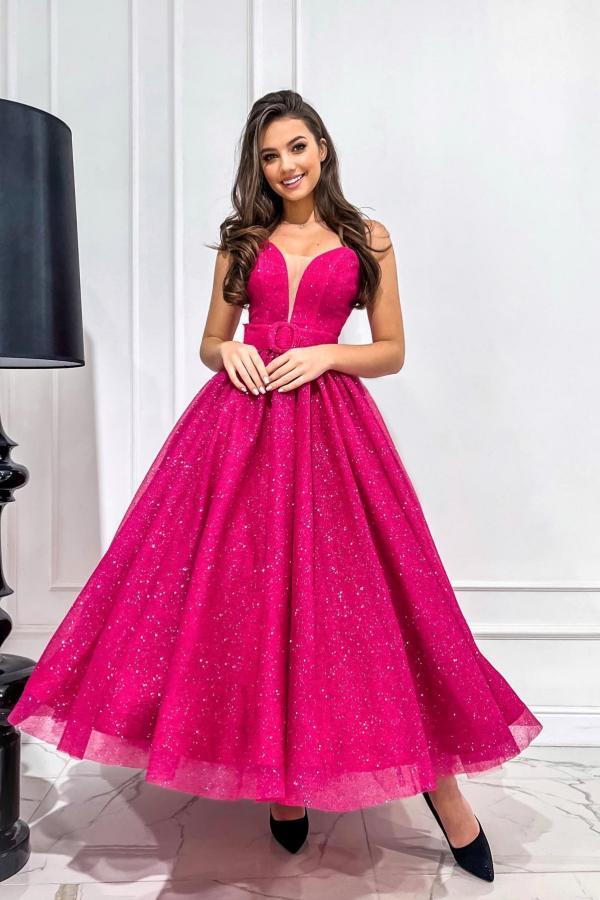 Fuchsia Cocktailkleider Kurz | Abiballkleider mit Glitzer
