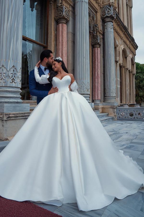 Schöne Brautkleider Prinzessin Hochzeitskleid aus Satin günstig