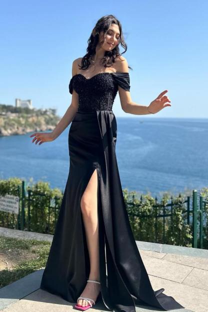 Elegante Abendkleider Lang Schwarz | Abiballkleider mit Glitzer