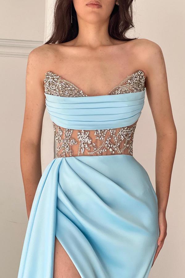 Sexy Abendkleider Lang Himmer Blau | Abiballkleider mit Glitzer