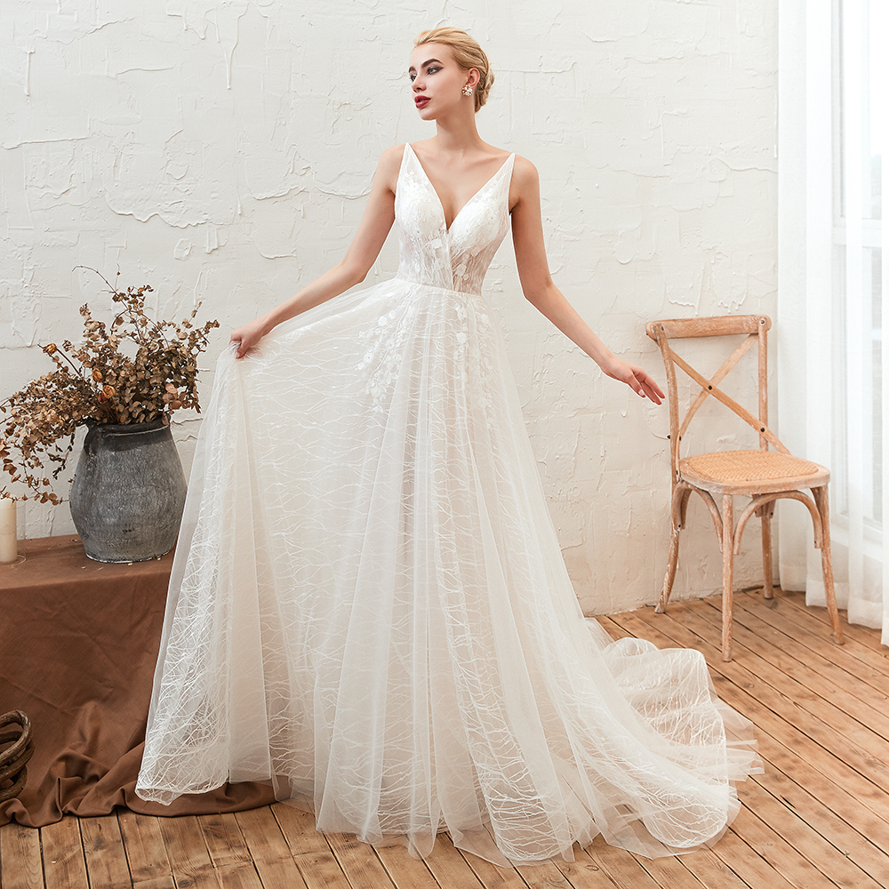 Boho Hochzeitskleid A Linie | Schlichte Brautkleider Günstig Online-Misshow.de