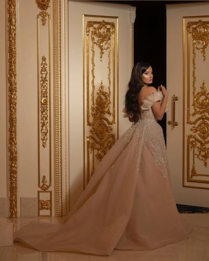 Elegante Brautkleider A Linie | Champagen Hochzeitskleider mit Spitze