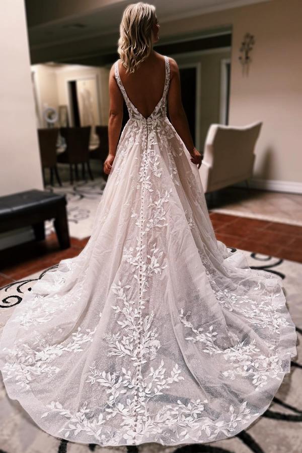 Designer Hochzeitskleider mit Glitzer | Brautkleider A Linie Spitze