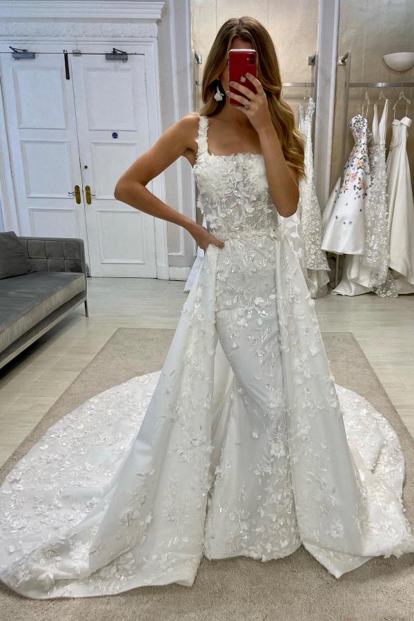 Designer Hochzeitskleider A Linie | Satin Brautkleider mit Spitze-Misshow.de