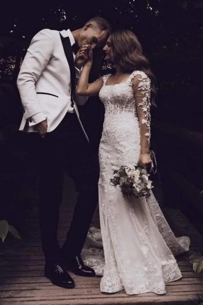 Modern Hochzeitskleider A Linie Spitze | Brautkleider mit Ärmel