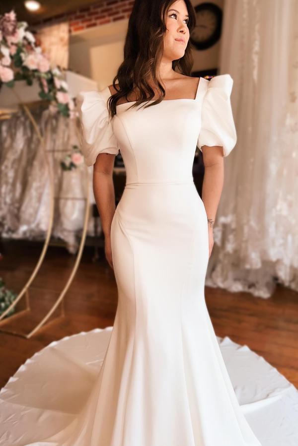 Schlichte Hochzeitskleider mit Ärmel | Brautkleider Meerjungfrau Stil