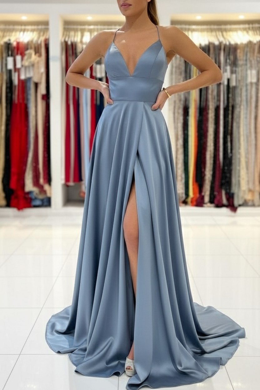 Schlichtes Abendkleid König Blau | Abiballkleider Lang Günstig