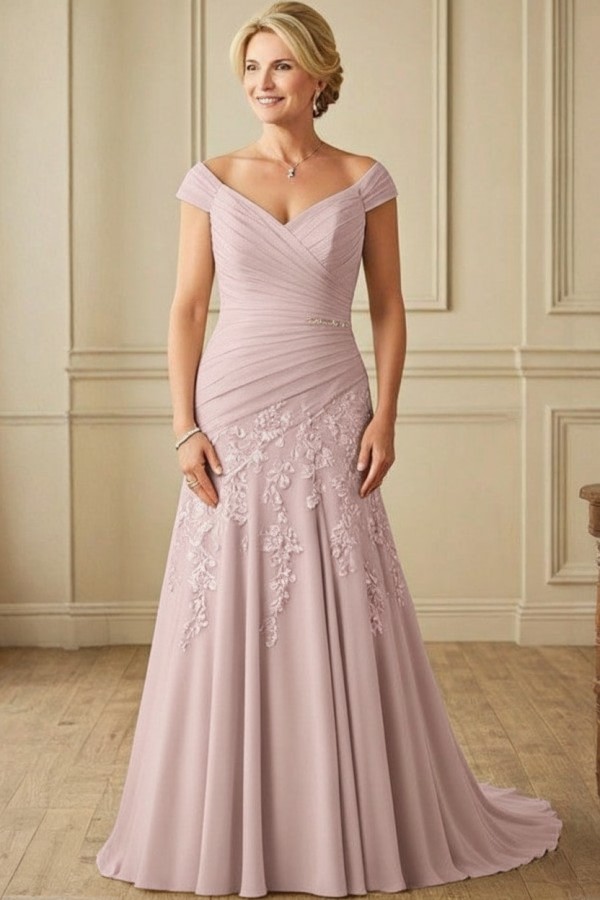 Elegante Brautmutterkleider Lang Chiffon Hochzeitspartykleider Online