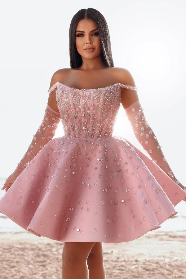 Rosa Cocktailkleider Partykleider | Kurze Abiballkleider Glitzer