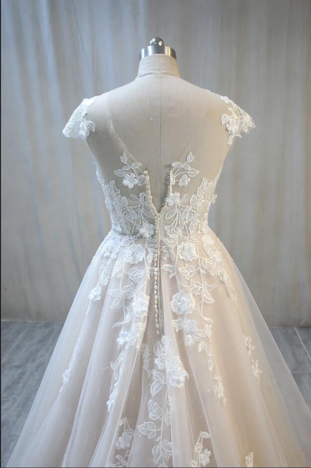 Hochzeitskleider Standesamt | Spitze Brautkleid A Linie-Misshow.de