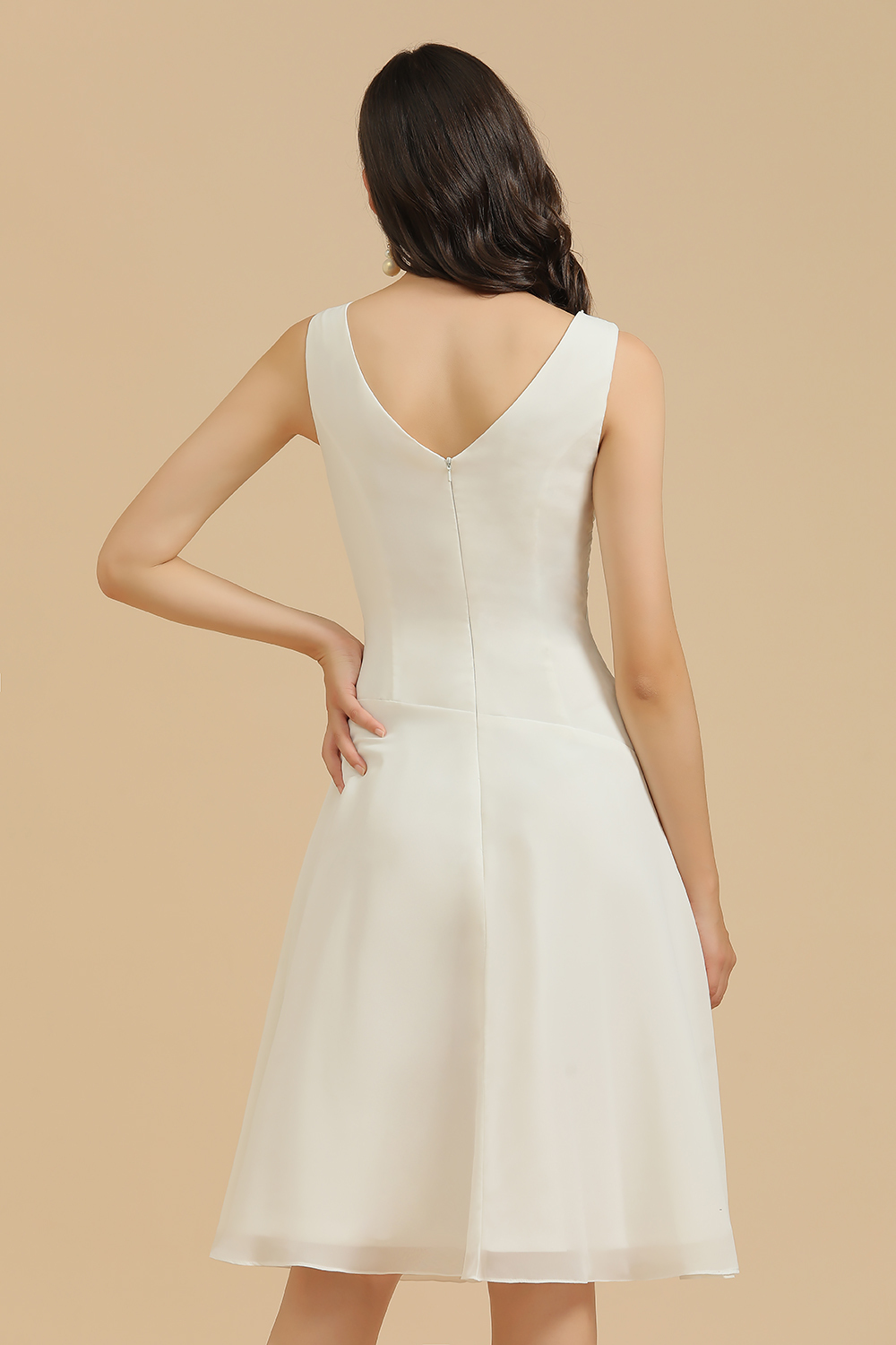 Weiße Brautjungfernkledier Kurz | Chiffon Kleider Abendmoden
