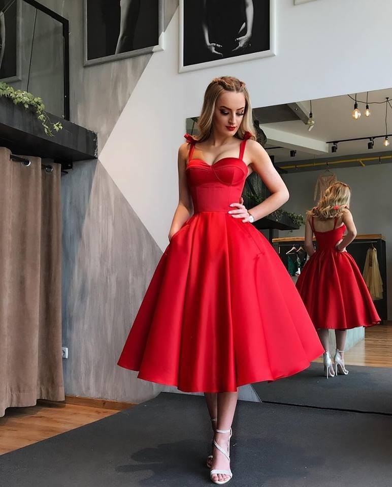 Elegante Rote Cocktailkleider Kurz A Linie Knielange Abiballkleider Abendmoden
