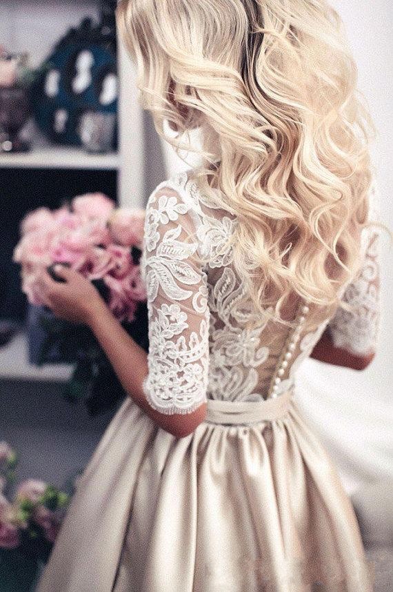 Vintage Brautkleid A Linie | Hochzeitskleider Mit Spitze Ärmel-Misshow.de