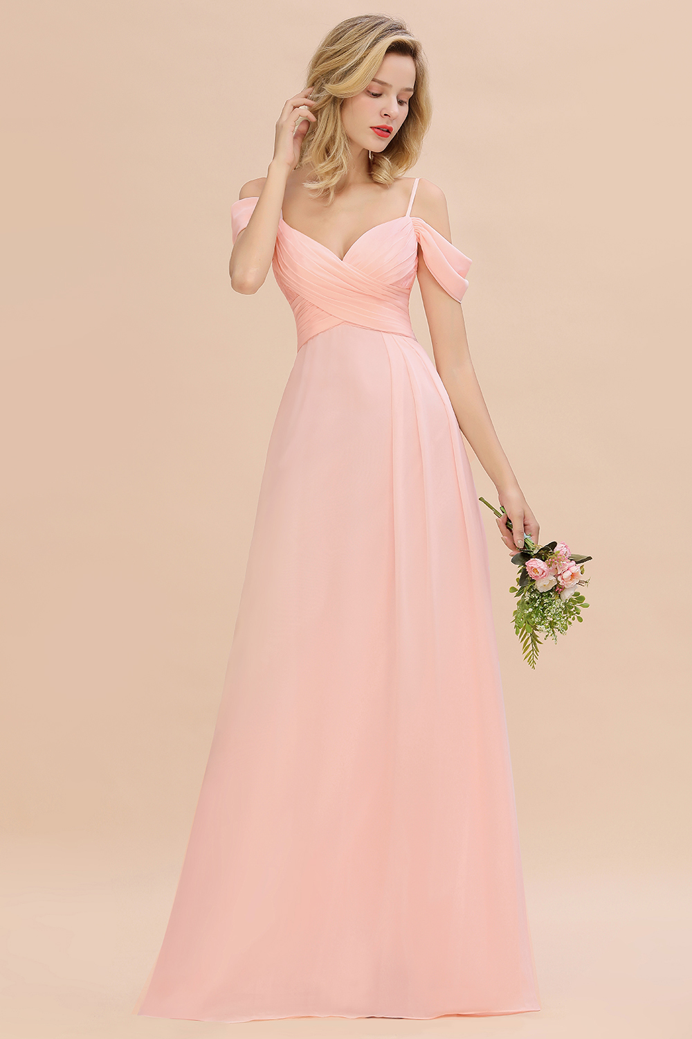 Brautjungfernkleider Lang Rosa | Chiffon Kleider Abendmoden-Misshow.de