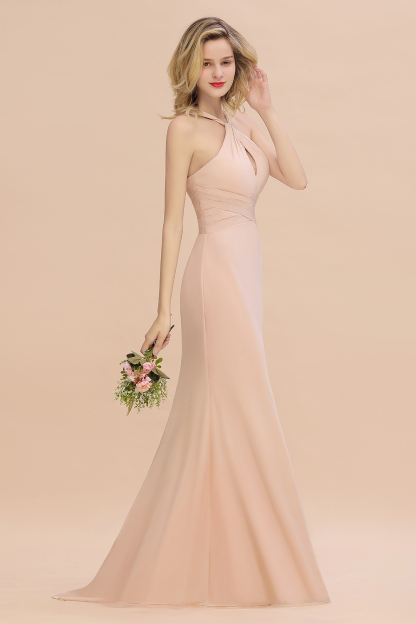 Brautjungfernkleider Lang Günstig | Chiffon Abendkleid Rosa
