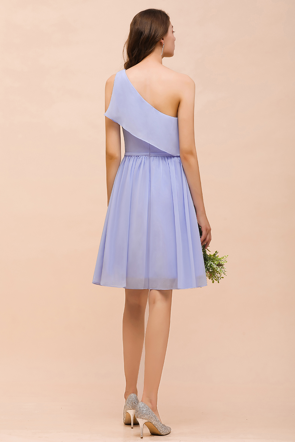 Lavender Brautjungfernkleider Kurz | Chiffon Kleider Günstig