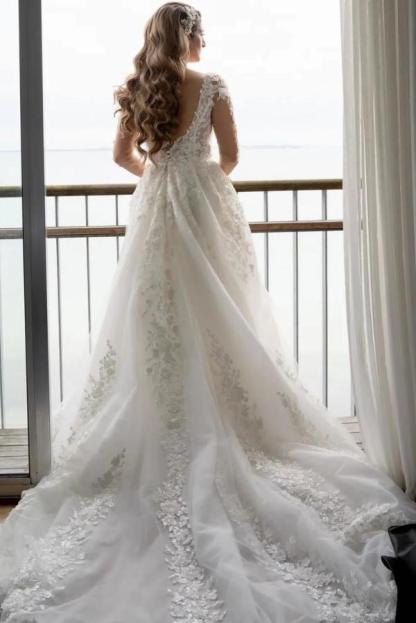 Modern Hochzeitskleider A Linie Spitze | Brautkleider mit Ärmel